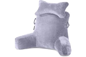 ‎SLIGUY Lesekissen Bettauflage Kissen mit Abnehmbarer Nackenrolle & höherem Stützarm zum Sitzen in Bett, Couch oder Boden-Rückenlehne, Lesekissen, Erwachsenen-Rückenkissen zum Lesen, Fernsehen, Hellgrau