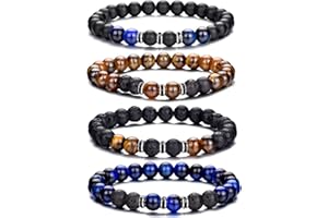 RANKEEF Bracelet d'Oeil de Tigre pour Homme 8MM Pierre Naturelle Bracelet de Cristal noir ajustable pour Homme Cadeaux pour Femme
