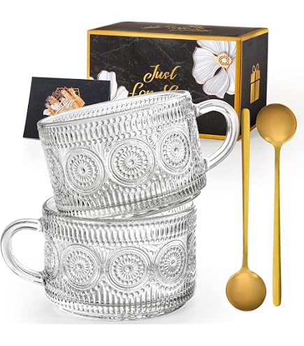 Moderne Glas-Teetassen Mit Geprägtem Obst-Muster – 2er-Set, 400 Ml (13,5 Oz), Hitzebeständig