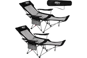 #WEJOY 2-i-1 Campingstol, vikbar 180 kg med fotstöd, strandstol med 4-vägs justerbart ryggstöd, relaxfåtöljstol med mugghållare, liggstol för utomhusbruk, camping, grå/svart, set om 2