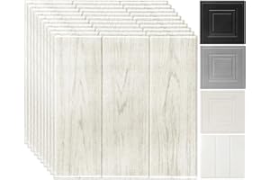 Trafagala White Wooden Panels Tongue and Groove Panelling Peel and Stick Wall Panels Self Adhesive Foam White Panel Wallpaper Waterproof Ceiling Tiles Kitchen Bathroom Decorations 3MM Thick