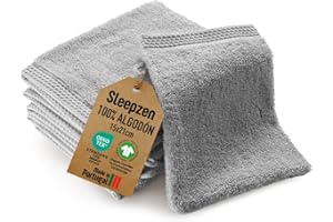 Sleepzen - Juego de 6 Toallitas/Guantes de Baño de Algodón Orgánico (Gris Perla) - Certificado GOTS - 500 g/m² Algodón de Fibra Larga - Muy Absorbentes - Certificado Oeko-Tex - Fabricado en Portugal