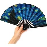 Coverzone Yıldızlı Gece Desenli Katlanabilir El Yelpazesi Japon Stil El Fanı Hafif Taşınabilir Yazlık Serinletici Dekoratif Y