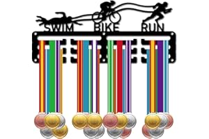 CREATCABIN Porta Medaglie da Triathlon Appendiabiti per Medaglie Espositore Nuoto Bici Corsa Sport Premi da Appendere in Metallo Ferro Supporto Piccolo Decorazione Premi per Badge da Parete 29x12.6cm