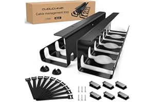 Oududianzi 2-Pack Under Desk Cable Management Tray - Keep Cables Tidy, Organizer Racks Fit Most Tables - Black