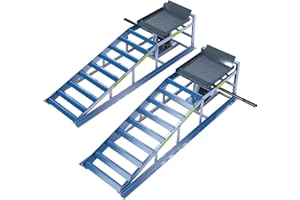 LARBANKE Auffahrrampe mit Hydraulischem Wagenheber,5T Stahlfahrzeug Hydraulik Auffahrrampe,Garage Fahrzeug Heben Hydraulikrampen mit Reflektierende Klebeband,Höhenverstellbar