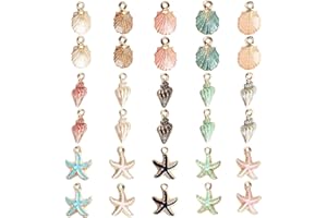 WENLAI 30 Pieces Mixed Enamel Charm Pendants, Gold-Plated Enamel Pendants, Enamel Shell Starfish Charms Pendant, Pendant, Craft Charms Accessories, for Necklace, Bracelet, Earrings, DIY Jewellery Making