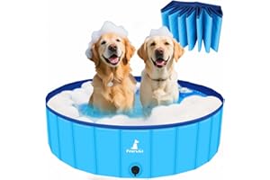 Pourbibi Piscina para Perros, Piscina para Mascotas Plegable, Piscina Extra Grande Niños/Mascota, PVC Antideslizante y Resistente, Drenaje Lateral en Espiral, 80x 20 cm