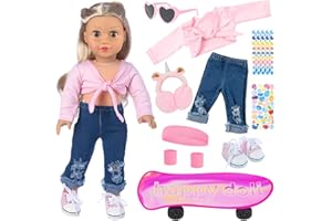 ZITA ELEMENT American 18 Inch Girl Doll Scooter Sport Clothes and Accessories - 18 Inch Doll Clothes Jeans Outfits Set Sport Shoes Scooter and Other Outdoor Sport Stuff（Doll Is Not Included）