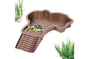 DERWRTUP Tortoise Water Dish - Reptile Bathing Pool With Ramp And Basking - Turtle Ramp And Bath - Reptile Water Food Bowls With Anti-slip Ramp - For Tortoise Chameleon Hamster Scorpion Gecko