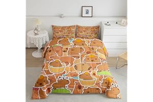 LOUSSIESD Capybara - Juego de edredón de tamaño doble, regalos para los amantes de Capybara, edredón para niños, adolescentes, amantes de los animales Capybara, juego de ropa de cama con patrón naranja, juego