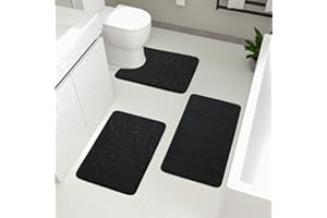 chakme Zestaw dywaników łazienkowych z pianki z pamięcią kształtu, grube, antypoślizgowe maty łazienkowe do łazienki, chłonne, nadają się do prania, czarne, do wanny, WC i podłogi