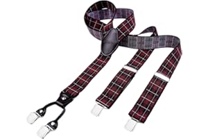 DonDon Bretelle da uomo eleganti extra forti 3,5 cm con 4 clip e toppa in pelle marrone