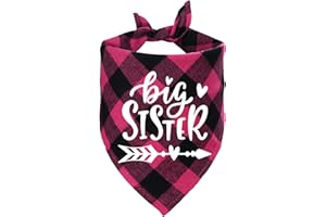 STMK Big Sister Plaid Dog Bandana, Pregnancy Announcement Plaid Dog Bandana, Gender Reveal Photo Prop, Pet Scarf Accessories, Pet Scarves for Dogs (Pink)