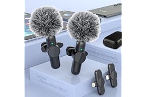 QUANLEX Wireless Lavalier Microphone for iPhone/iPad/Android Phone, Wireless Clip On Lapel Mic for Video Recording, Plug&Play Lapel Wireless Microphone for Interview/TikTok/YouTube/Vlog (2 Mics & 2 Receivers)