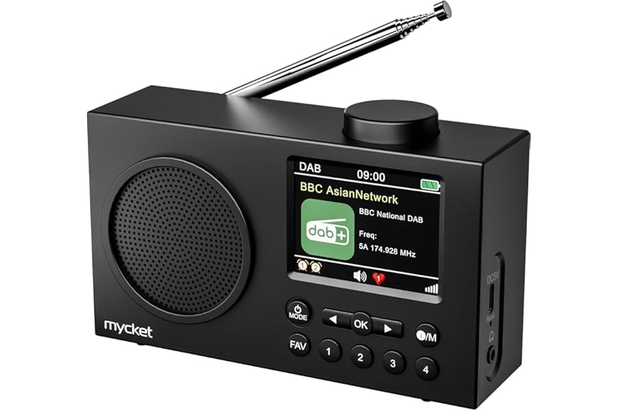 Mycket DAB Radio Portable, DAB Plus Digital Radios with Bluetooth, USB Rechargeable FM Radios, Battery Powered Small Radio,Dual Alarms Clock,Sleep Timer, 40 Presets Stations, 2.4" Large Colour Display