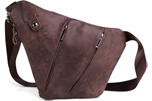 FANDARE Nuovo Zaino Monospalla, Uomo, in Pelle segmentato, Borsello a Tracolla, Sportiva Sling Crossbody Bag, per Ciclismo, Viaggio, Grande Capacità, Impermeabile, Marrone Scuro