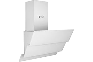 Wiggo Cappa aspirante da 50 cm, senza cappuccio, uscita 300 m³/h, display touch a 3 livelli, cappa inclinata con filtro antigrasso e 2 filtri a carbone, cappa con 3 parti frontali in vetro bianco