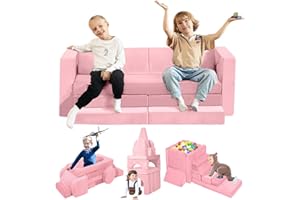 Gilire 18PCS Spielsofa Kindersofa, Modulares Schaumstoff Bausteine Sofa für Kinder, 1000+ DIY Kreativ Couch mit Rutsche & Treppe, Schlafsofa & Kuschelecke für Kinderzimmer, Spielen und Schlafen