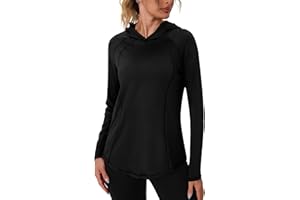 Terecey Camisetas Deportiva Mujer de Manga Larga UPF 50+ Top Transpirable con Capucha de Secado Rápido
