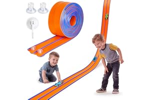 Hot Bee 4,5 M Piste Voiture Enfant, Circuit de Course Flexible en Caoutchouc, Rampe Voiture Miniature Enroulable Portable, Jouet Garçon 3 4 5 6 7 Ans, Cadeau Garçon Noël ou Anniversaire