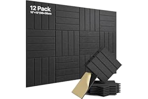 Soundsbay 12 paneles acústicos autoadhesivos, paneles acústicos de poliéster para aislamiento acústico, 30 × 30 × 0,9 cm, absorción acústica para un tratamiento acústico eficaz y un elegante diseño de
