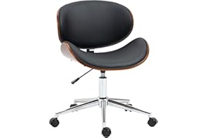 Vinsetto Krzesło biurowe Design Vintage Regulowana wysokość obrotowe siedzisko 360° chromowane drewno topola powłoka syntetyczna 53L x 53P x 77-87H cm Czarny