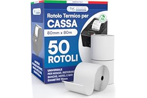 DNK TRADE Rotoli Termici 80x80 Alta Qualità per Registratori di Cassa, Carta Termica Omologata, Confezione da 50 Rotoli - Compatibili con Nexi, Axerve e Ingenico