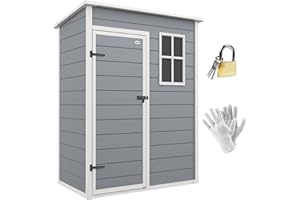 Outsunny Casetta da Giardino Porta Attrezzi in Finitura Effetto Legno Graffiato con Pavimento, 1.14m² Capanno da Giardino con Porta e Serratura, Tetto Inclinato, 151x92x193cm, Grigio