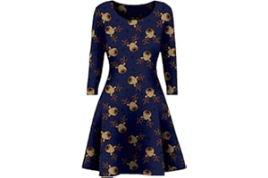 STAR FASHION Women Christmas Party Dress Snowman Swing Dress Novelty Printed Skater Xmas Dress Secret Santa Gift for Ladies UK Size 8 to 26
