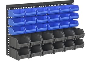 DURHAND Organizador de Herramientas de Pared de 33 Piezas 63x18x37,5 cm Estantería de Pared para Herramientas con 30 Cajas Desmontable y 2 Paneles Azul y Gris