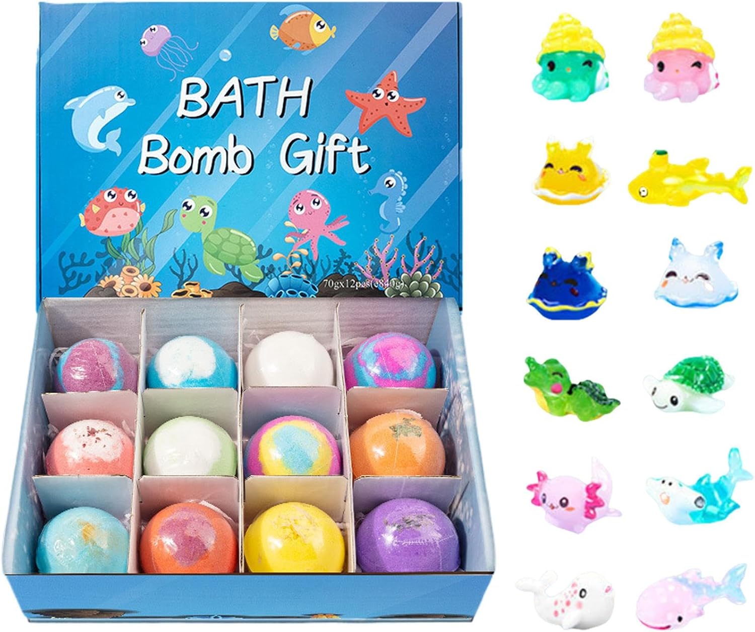 12 X Bombas De Baño para Niños con Figura Océano Y La Tierra, Bolas De Sales De Baño con Aceites Esenciales Naturales Derivados De Plantas – Entspannend Und Pflegend Für Die Haut