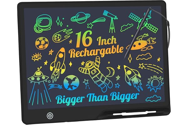 Tablette d'écriture LCD 16 Pouces Rechargeable, Portable Tablette Dessin Enfant Effacable Écriture, Dessin et liste de mémorisation Ardoise Magique Educatif Cadeau pour Enfants Jouets (Noirs)