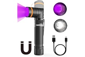 NICRON B75 Torcia LED USB ricaricabile 2 in 1 torcia UV, 1000 lumen 4 modalità potente torcia, impermeabile IP65 e base magnetica per rilevatore di urina all'aperto