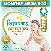 Pampers Premium Care Pants, Large size baby diapers (LG), 88 Count, Softest ever Pampers pants