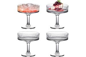 GOMETY Juego de 4 copas de champán, vasos de cóctel de 180 ml, copas de champán con estrías, vasos de champán transparentes para espresso, martini, margarita, vino, postres para ocasiones festivas