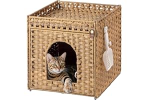 Klippehop Maison de Toilette pour Chat - Meuble Caché Litiere Chat avec avec Tapis de litière (Naturel, Basic Model)