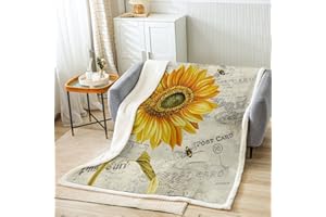 Loussiesd Retro Sonnenblume Decke 150x200cm Mädchen Frauen Pflanze Blumen Wohndecke Gelb Sonnenblume Zeitung Dekor Kuscheldecke Super weich Mikrofaser für Kinder Jugendliche Flanell Fleecedecke