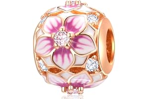 GLOWDAS Rose Gold Valentines Day Charms, I Love You, Moon Triangle Dangle, Magnolia Flower, Wife, Crown, Girl, Trinity Knot Beads in 925 Sterling Silver, Fit European DIY Bracelet, Gifts for Family/Friends