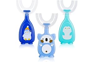 Pinenuts 3 Pack Kids U-Shaped Silicone Manual Toothbrush, Whole Mouth Toothbrush for Kids Toddler Baby (2-6 Years, Blue)
