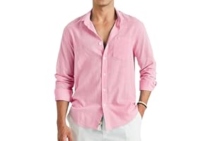 Enlision Chemise en Lin Homme Manches Longues Été Coton Chemises Henley Shirt de Couleur Unie Leger Respirant Casual de Plage S-4XL