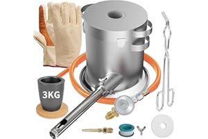 lormuzi 3kg Stainless Steel Propane Melting Furnace Kit with Crucible and Tong Complete Home Foundry Set for Scrap Metal Recycling Gold, Silver, Copper, and Aluminum Smelting and Refining