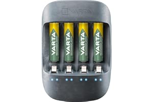 VARTA Cargador de Pilas, incl. 4X AA 2100mAh, cargador para pilas AA/AAA recargables, Eco Charger, carga a ranura única, fabricado con un 50% de material bioplástico, EcoBox
