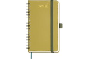 BEZEND Petit Agenda 2026 de Poche Spirale 15,5 x 9 cm Agenda Semainier 2026 avec Double Horaire 1 Semaine 2 Pages | 18 Mois Du juil. 25 à déc. 26 | Couverture Souple en Cuir PU - Moutarde