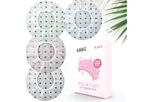 SARG Pack of 4 Shower Caps for Women & Men with Unique Heart Design- Reusable Shower Caps for Hair - Waterproof Plastic Shower Cap - Perfect Shower Caps for Long, Short and Curly Hairs