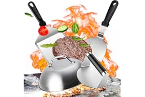 TOOHAO 4 pièces Kit Smash Burger, Kit Barbecue Ustensiles avec Presse Burger, 2 Spatule Set Plancha, Cloches de Cuisson, Homme Cadeau pour Teppanyaki Grill BBQ