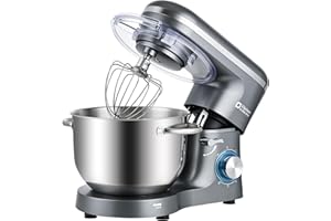 Kitchen in the box Impastatrice Planetaria, 6,2 Litri Impastatrice Professionale 1400W, 6 Velocità con Uncino Impastatore, Mescolatore e Frusta Sbattitrice (Grigio)