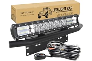 ‎SKYWORLD SKYWORLD LED-Lichtleiste, 7D 20 Zoll 288W Spot-Flood-Kombistrahl-Arbeitsscheinwerfer mit schwarzer Kennzeichenhalterung Kabelbaum-Kit für LKW PKW ATV SUV 4x4 LKW Boot