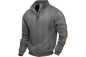 EndoraDore Felpe da Uomo Jacquard Casual a Maniche Lunghe Pullover Maglieria con Bottoni Colletto Regular Fit Sweatshirts