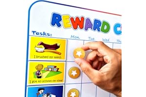 HMMAGNETS Large Magnetic Reward Chart for Kids - 127 Pre-Written Stickers (Including Potty Training) + 30 Customizable Chores - Behavior, Responsibility & Incentive Routine Star Chart for Fridge (1 Kid Version)